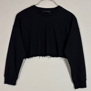Naked Wardrobe Black Raw-Hem Cropped Sweatshirt Size M